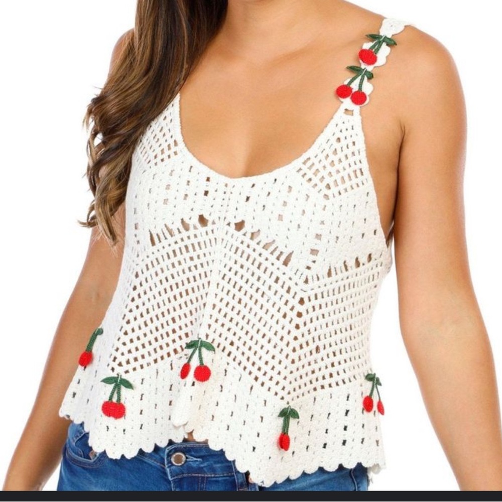 Rebellion Cream Crochet CHERRY Top